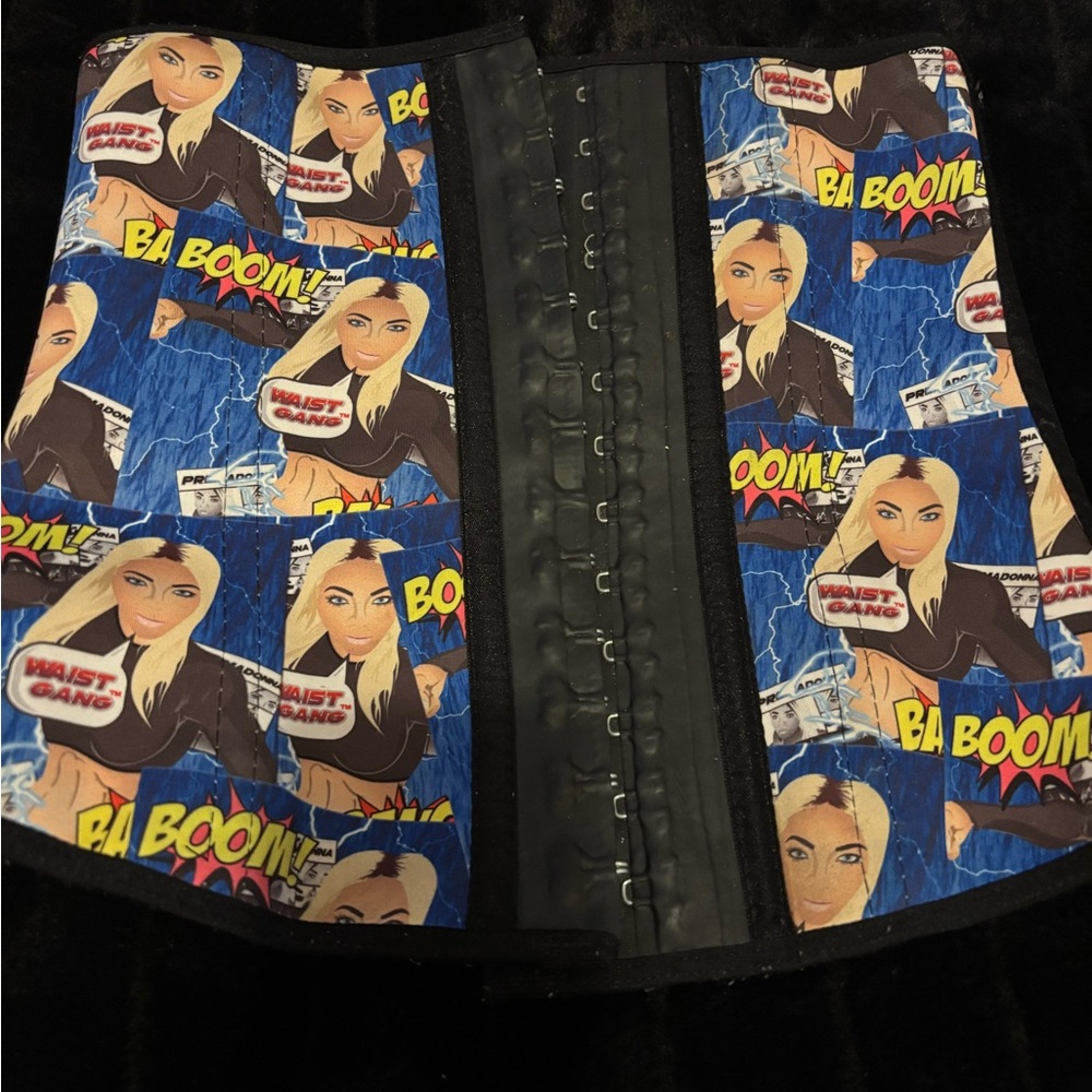 Blue Graphic Print Waist Trainer with Front Hook Closure